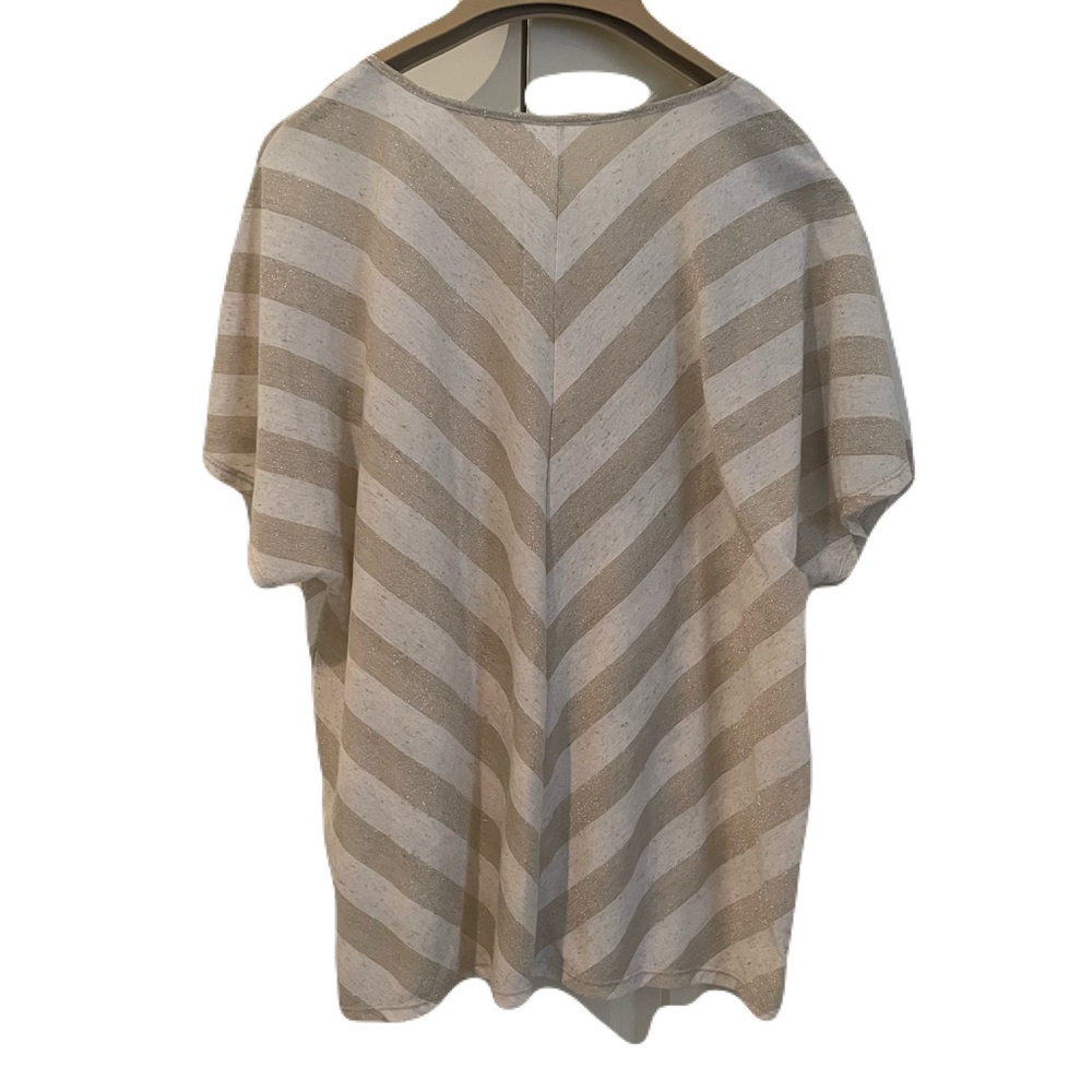 Chico’s Tan Linen Metallic Gold Diagonal Stripe V-Neck Top Chico’s size 3 / XL - Picture 2 of 11